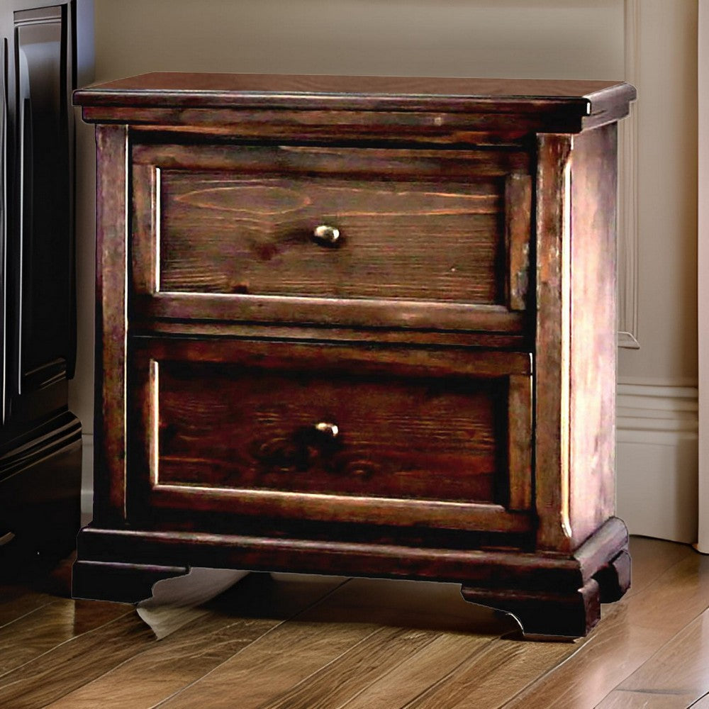 Transitional Wooden Nightstand with 2 Drawers and Molded Trim , Brown - BM203210 By Casagear Home