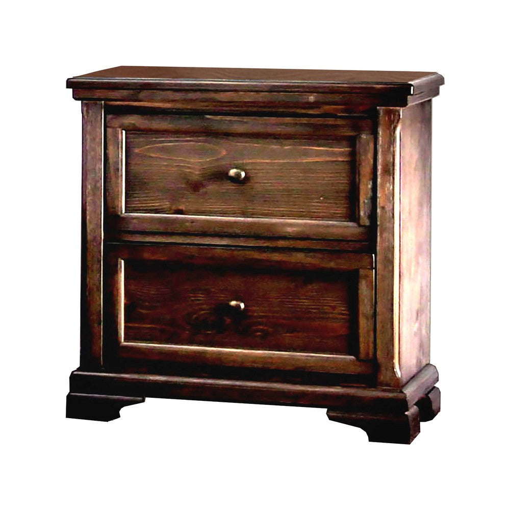 Transitional Wooden Nightstand with 2 Drawers and Molded Trim Brown - BM203210 By Casagear Home BM203210