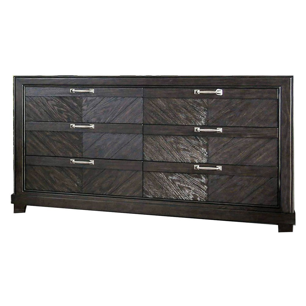 6 Drawer Transitional Style Wooden Dresser with Block Legs, Brown By Casagear Home