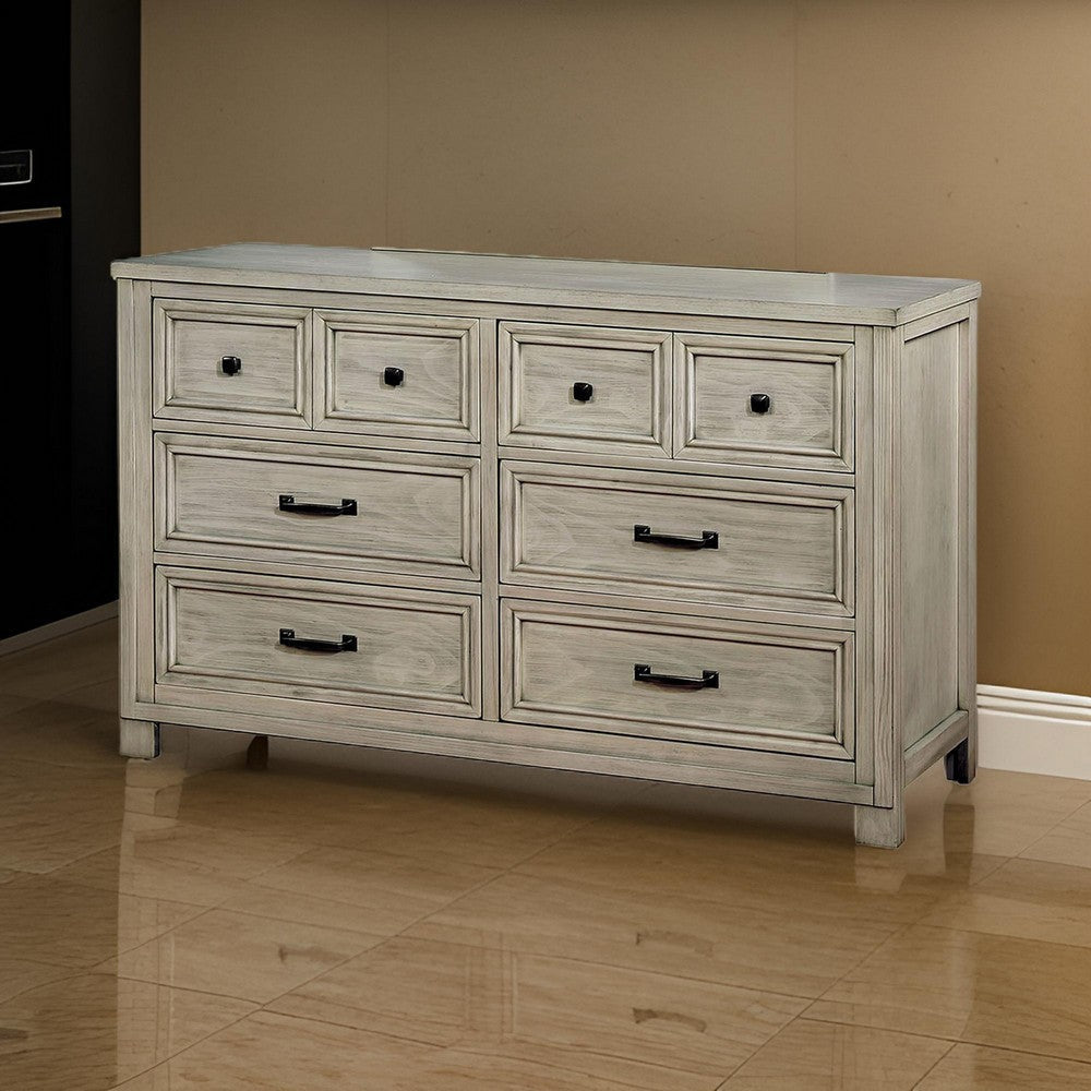 6 Drawer Transitional Wooden Dresser with Molded Trim Antique white By Casagear Home BM203219