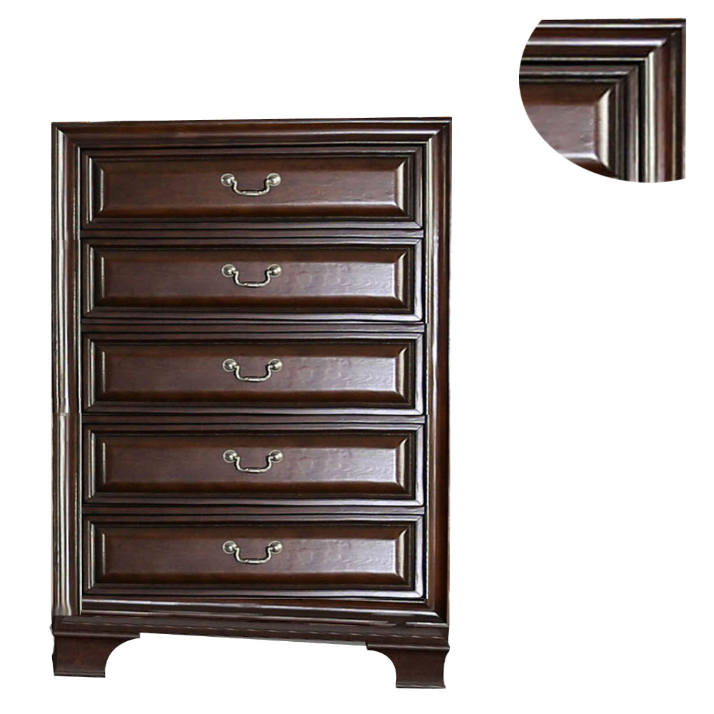 53 Inch Modern Tall Dresser Chest, Wood, 5 Drawers, Molded, Cherry By Casagear Home
