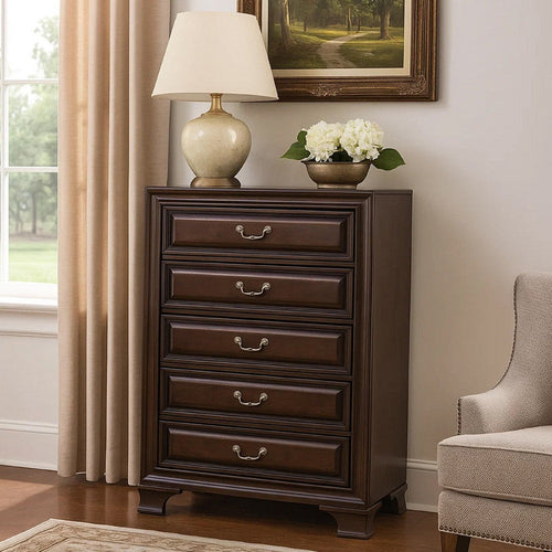Tall Dresser Chest | 53" | 5 Drawer | Molded Wood | Cherry