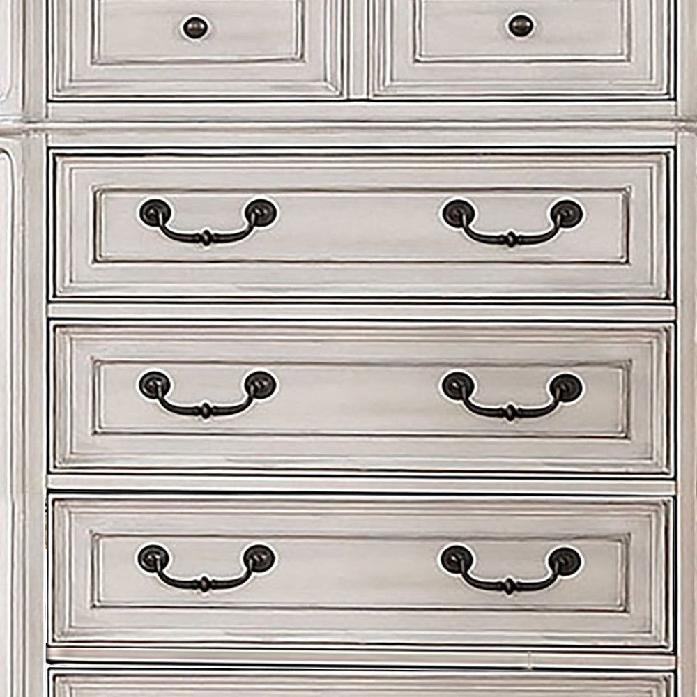 Transitional Style Wooden Chest with 5 Drawers and Metal Pulls White By Casagear Home BM203250