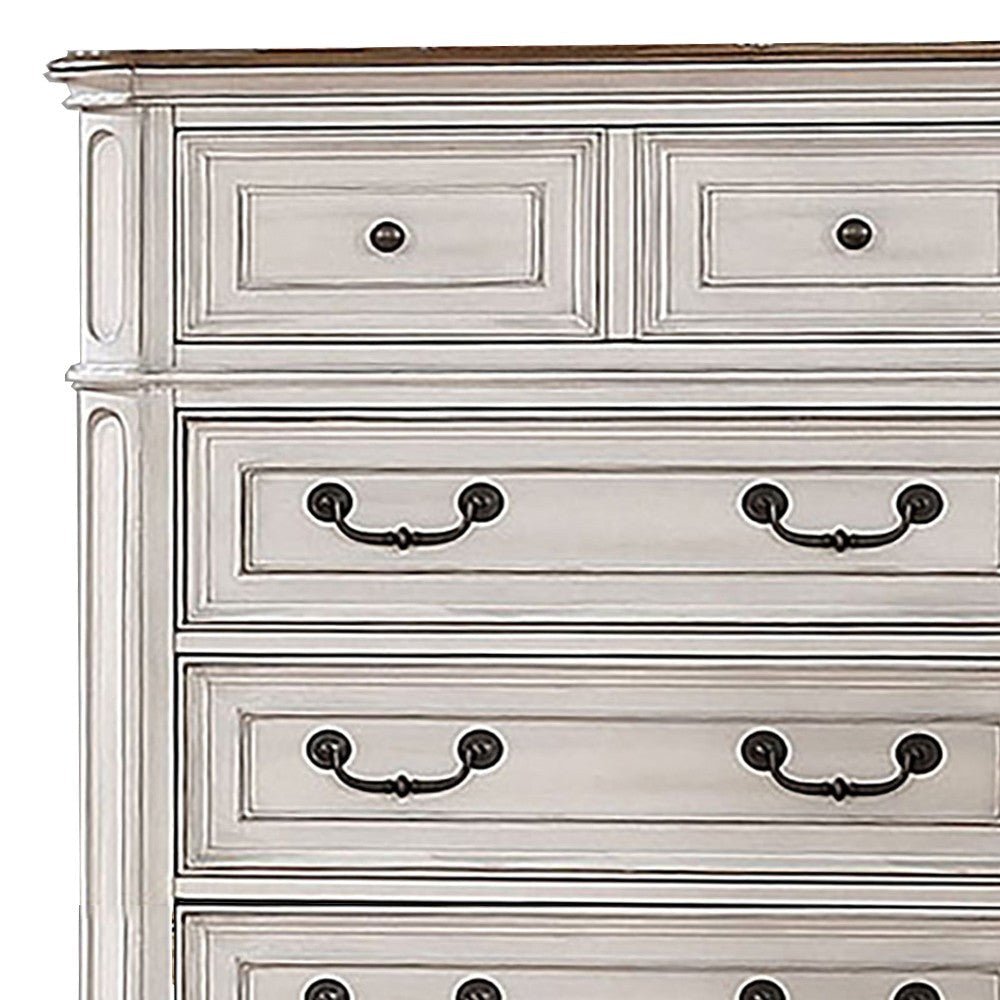 Transitional Style Wooden Chest with 5 Drawers and Metal Pulls White By Casagear Home BM203250