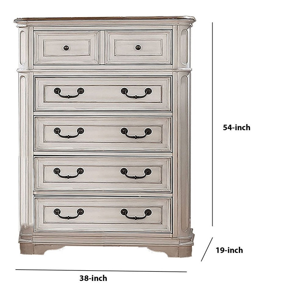 Transitional Style Wooden Chest with 5 Drawers and Metal Pulls White By Casagear Home BM203250