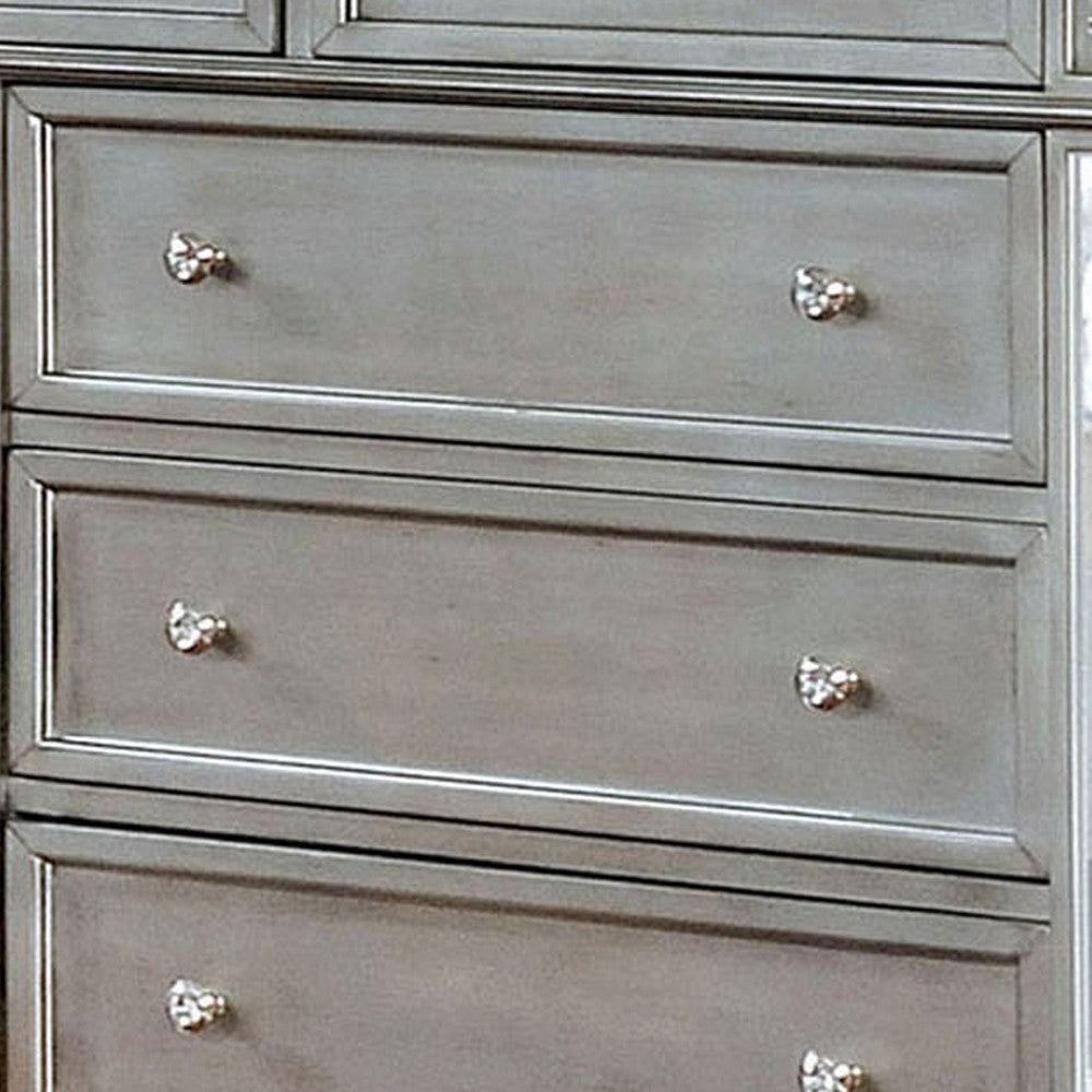 Wooden 9 Drawer Dresser with Mirror Inset and Bun Feet Gray and Clear By Casagear Home BM203258