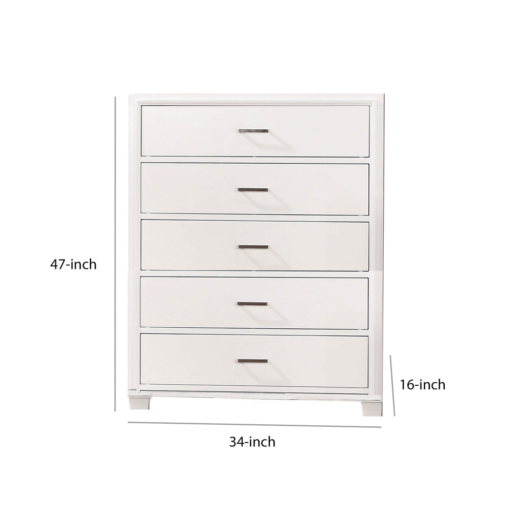 Modern Style Wooden Chest with 5 Drawers and Tapered Legs, White - BM203278 By Casagear Home