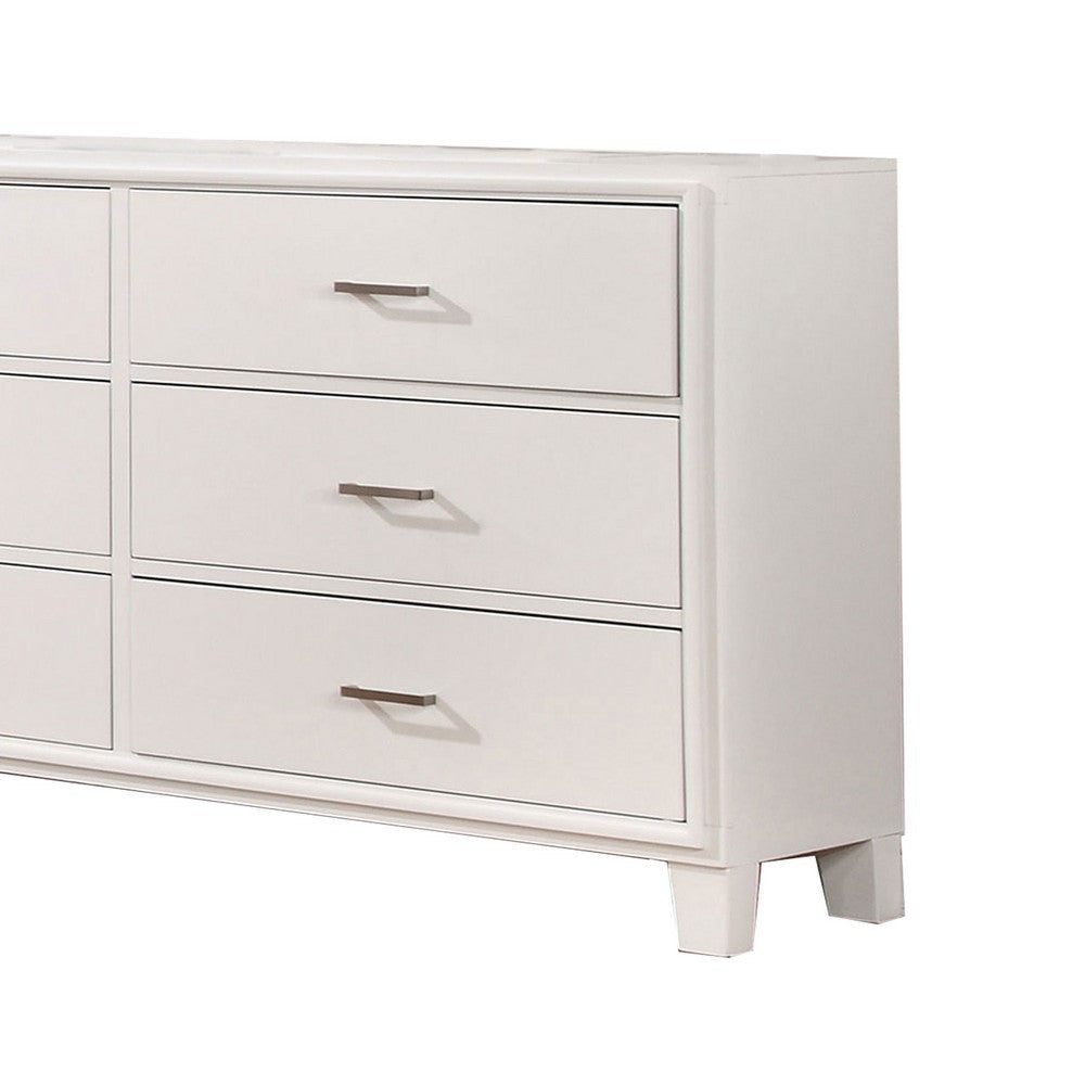 Modern Style Wooden Dresser with 6 Drawers and Tapered Legs White By Casagear Home BM203279