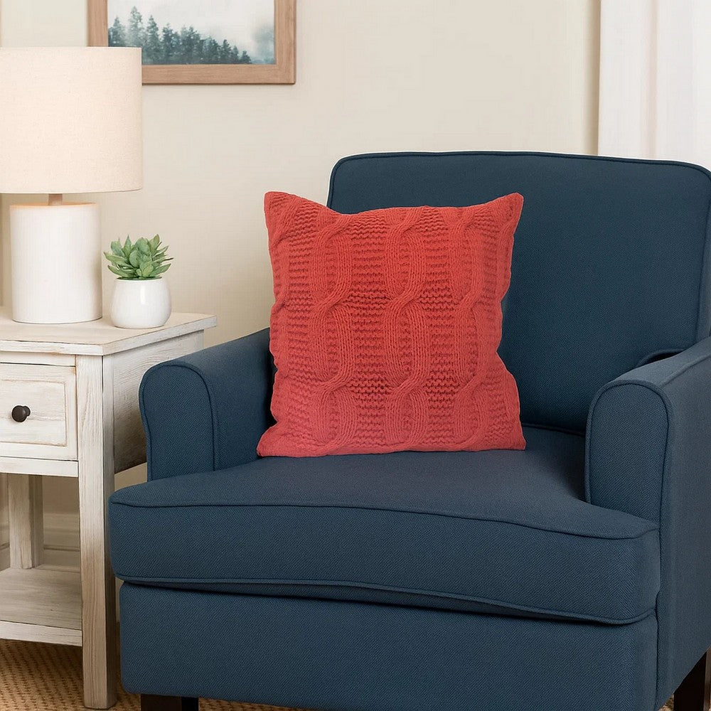Pillow | 18 x 18 | Cotton | Cable Knit | Twisted Details | Orange