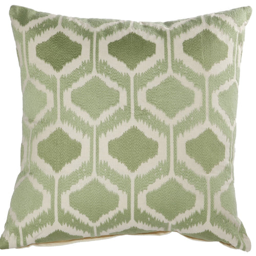 Pillow | 20 x 18 | Cotton | Fretwork Embroidery | Green & White