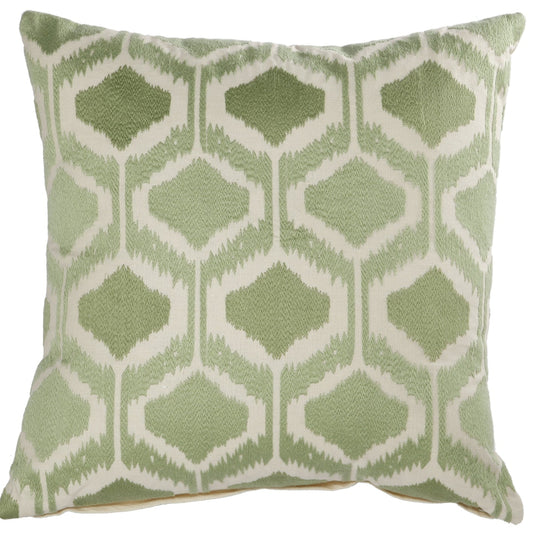 Pillow | 20 x 18 | Cotton | Fretwork Embroidery | Green & White