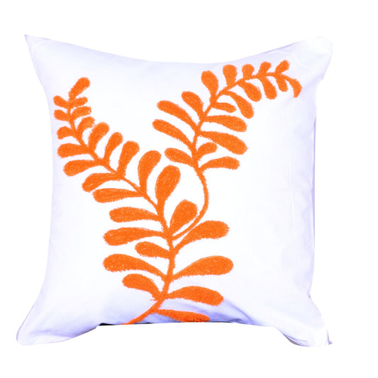 Pillow | 18 x 18 | Cotton | Sprig Embroidery | Orange