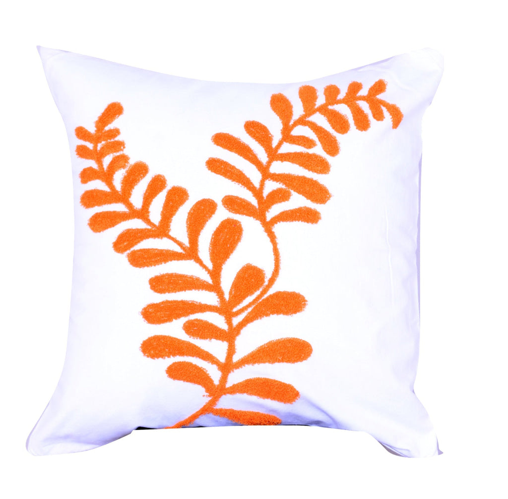Pillow | 18 x 18 | Cotton | Sprig Embroidery | Orange