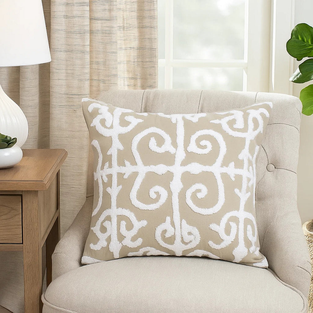 Pillow | 20 x 16 | Cotton | Vermicular Pattern | Brown & White
