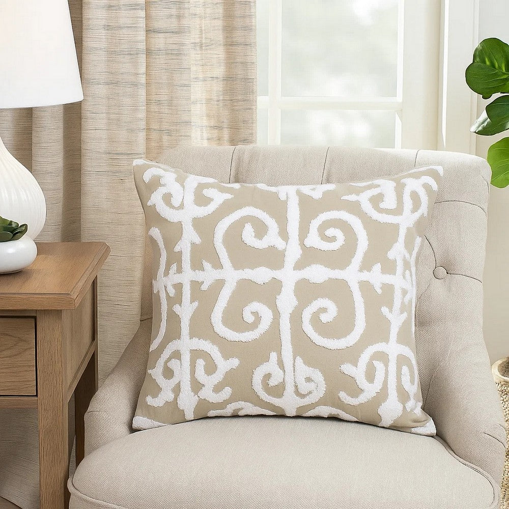 Pillow | 20 x 16 | Cotton | Vermicular Pattern | Brown & White