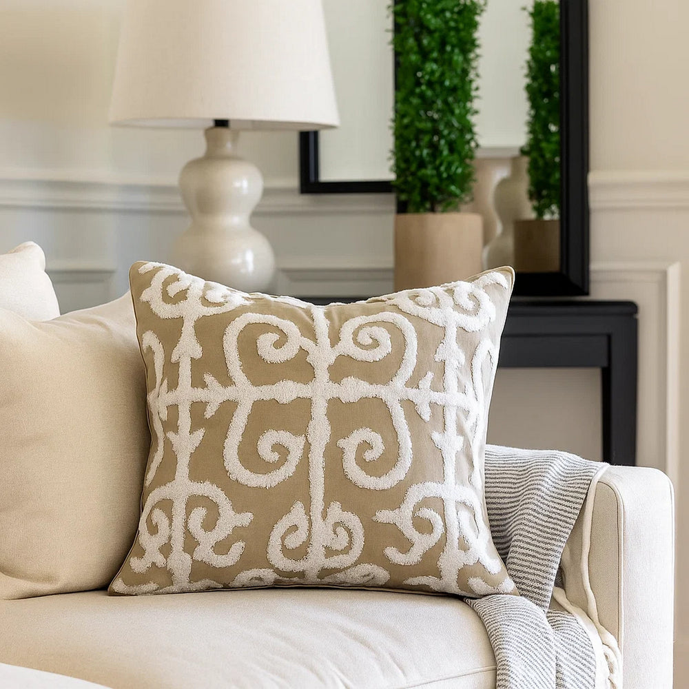 Pillow | 20 x 16 | Cotton | Vermicular Pattern | Brown & White