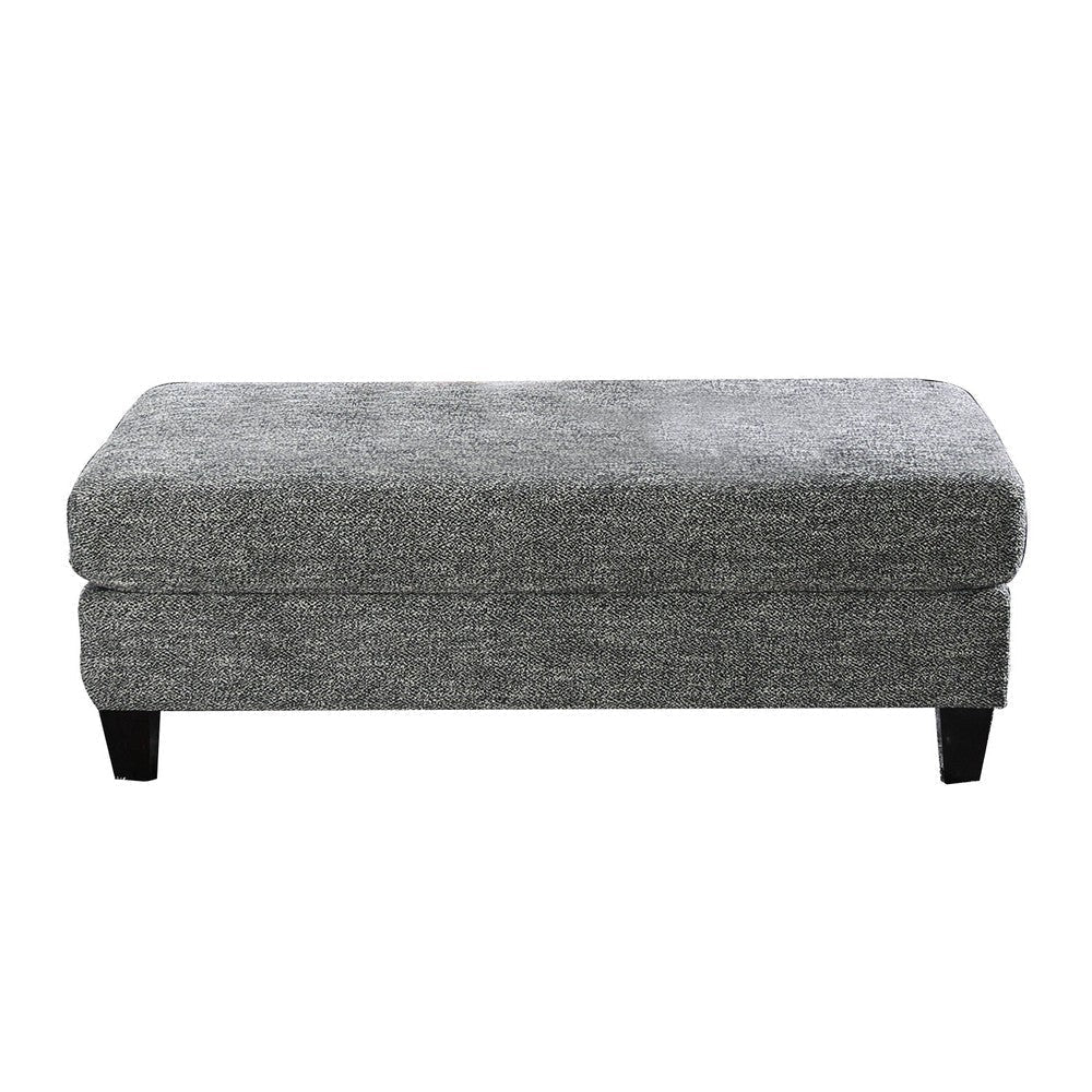 Fabric Upholstered Wooden Ottoman with Tapered Legs, Gray