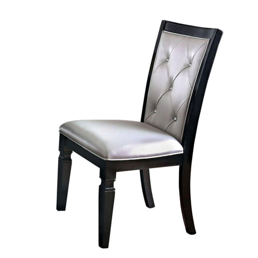 Wooden Side Chair with Leatherette Seating, Set of 2, Silver and Black - BM203978 By Casagear Home