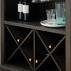 Wooden Bar Table with X Shaped Wine Holders and Wide Shelf, Gray