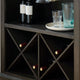 Wooden Bar Table with X Shaped Wine Holders and Wide Shelf, Gray