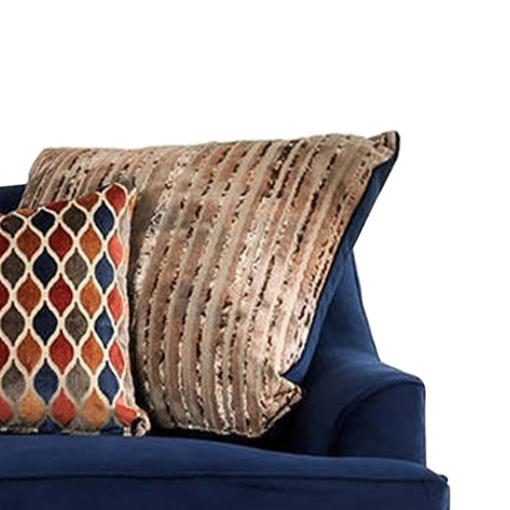 Wood and Chenille Fabric Upholstered Loveseat with Throw Pillows Blue BM204013