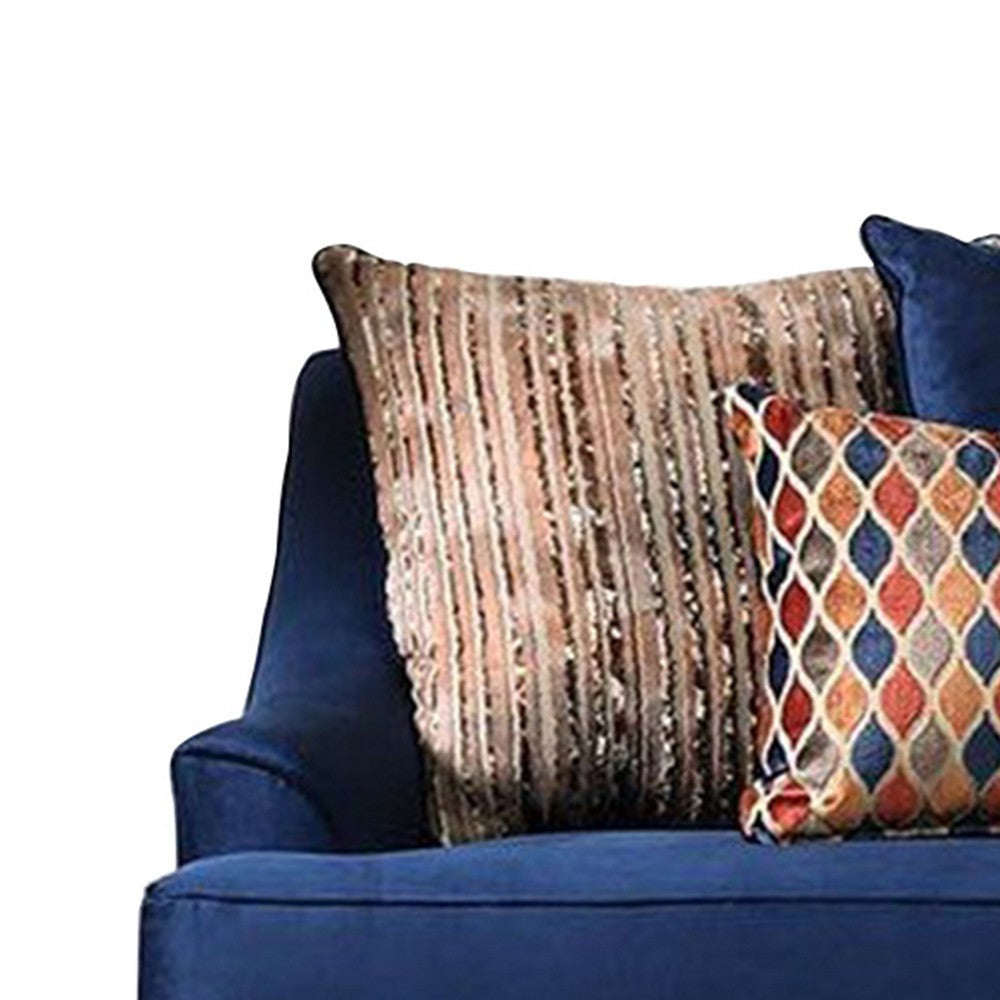 Wood and Chenille Fabric Upholstered Sofa with Throw Pillows Blue BM204014