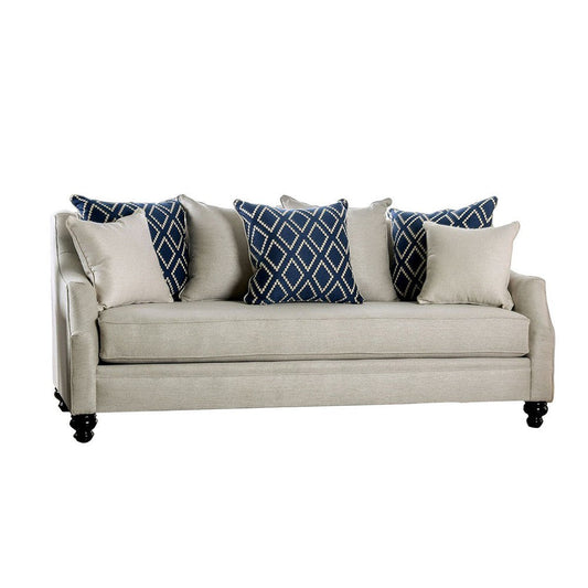 Fabric Upholstered Wooden Sofa with Tufted Details, White By Casagear Home