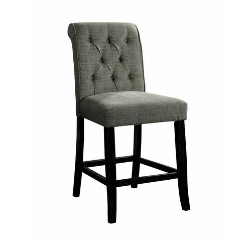 45 Inch Modern Bar Height Chair, Button Tufted Back, Set of 2,  Gray