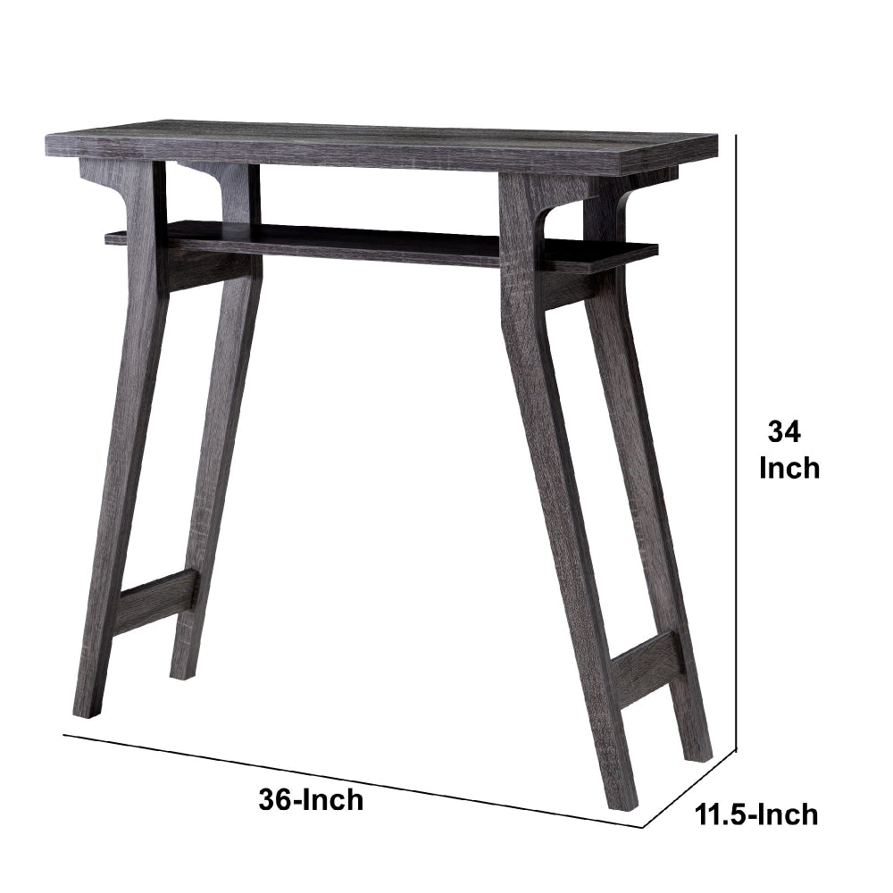 2 Tier Wooden Console Table with Slanted Leg Support, Distressed Gray by Casagear Home