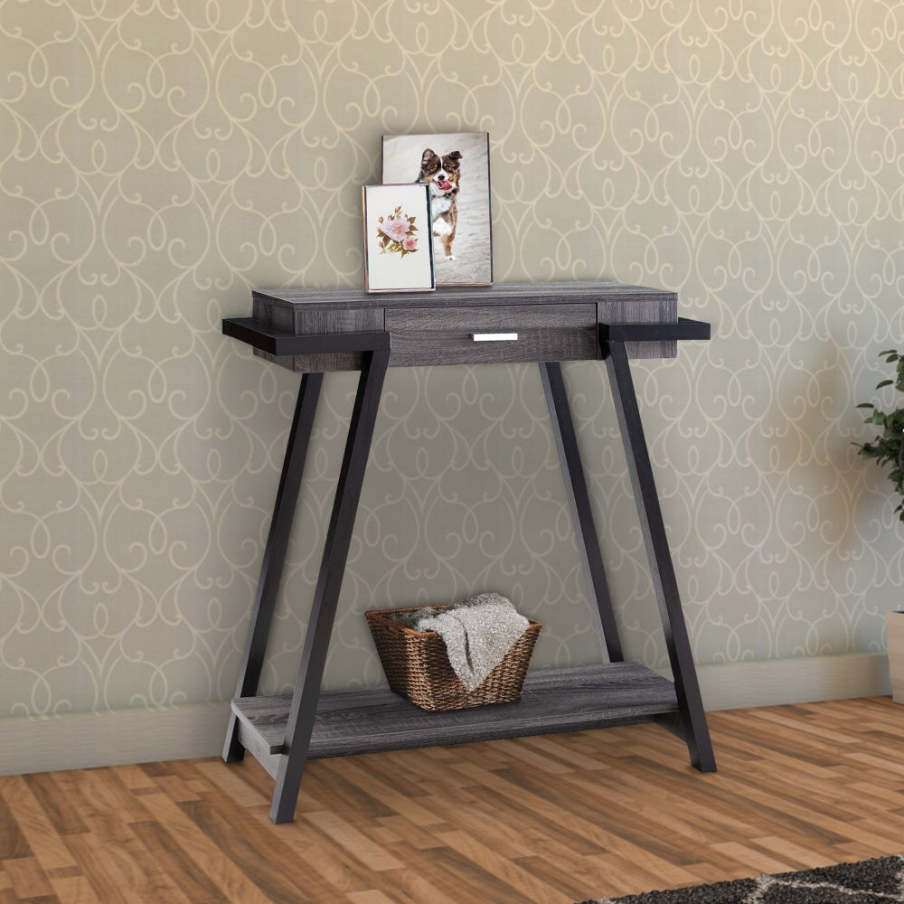 Console Table | Wood | Drawer | Angled Legs | Black & Gray