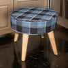 Footstool | Fabric Upholstered | Dowel Legs | Blue & Brown