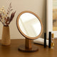 Makeup Mirror | Round | Pedestal Base | Wood | Brown & Silver