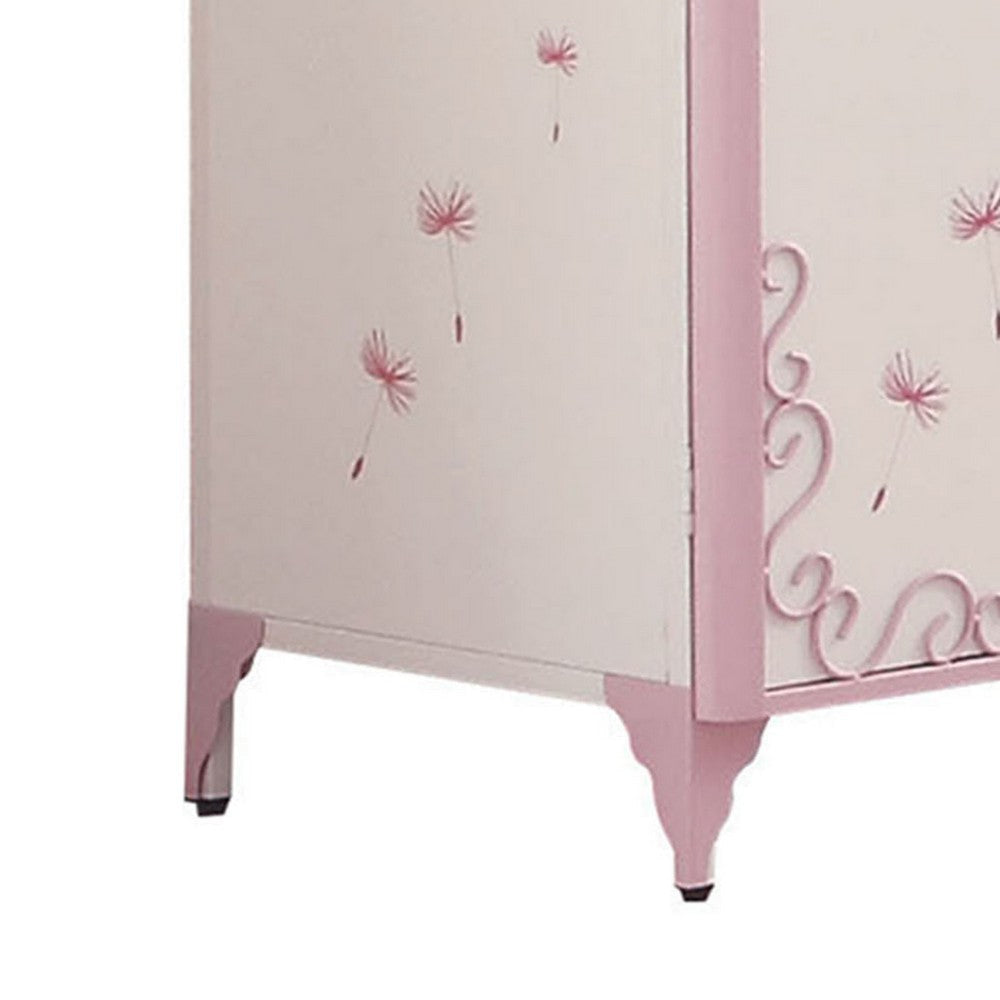 Metal Armoire with Butterfly Handle and Dandelions White and Purple BM204309