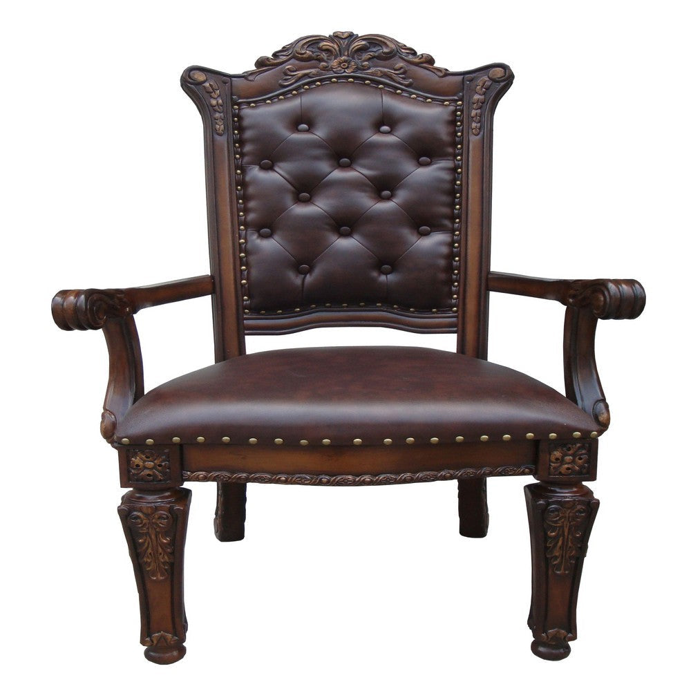 Leather Upholstered Button Tufted Wooden Side Chair Set of Two,Brown BM204349