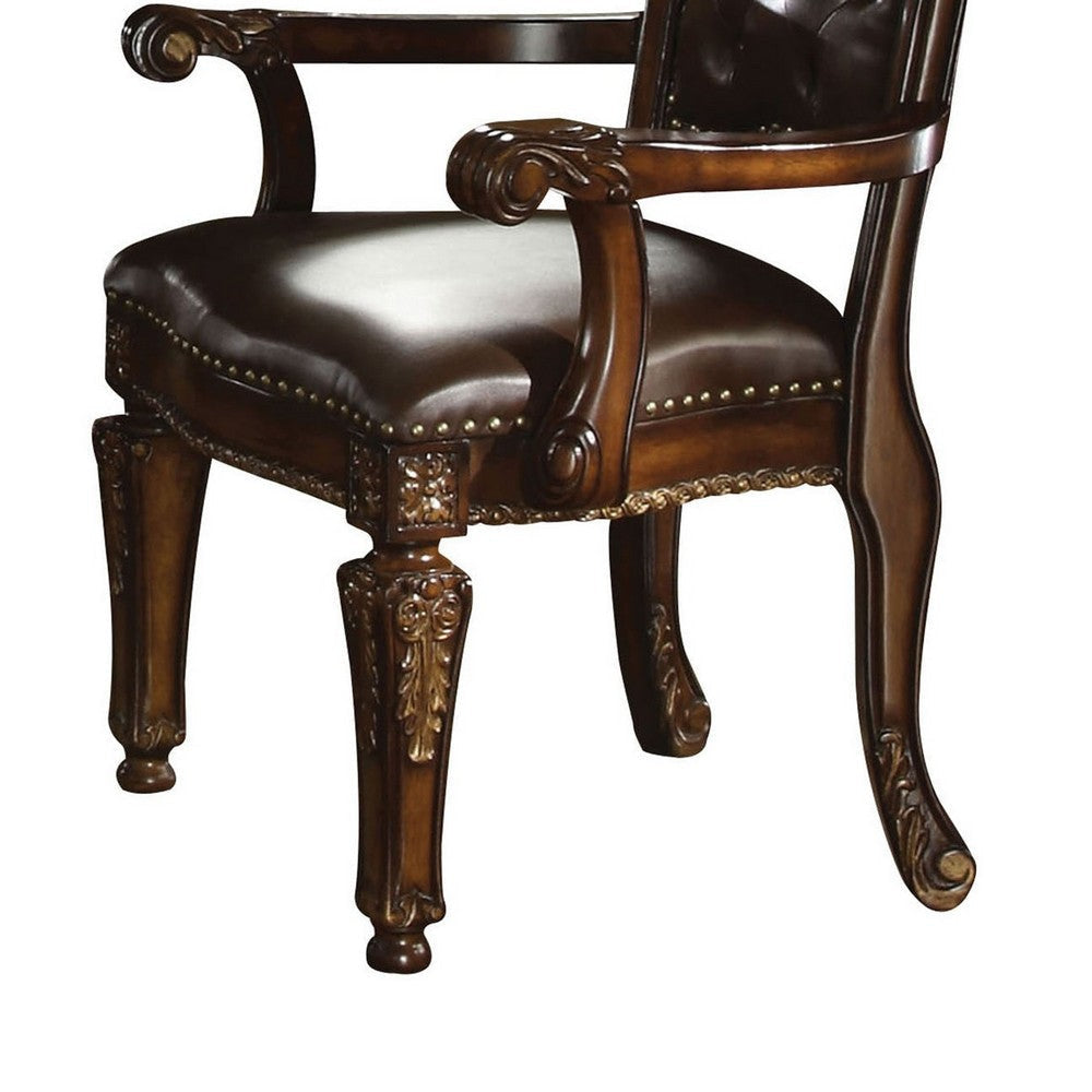 Leather Upholstered Button Tufted Wooden Side Chair Set of Two,Brown BM204349