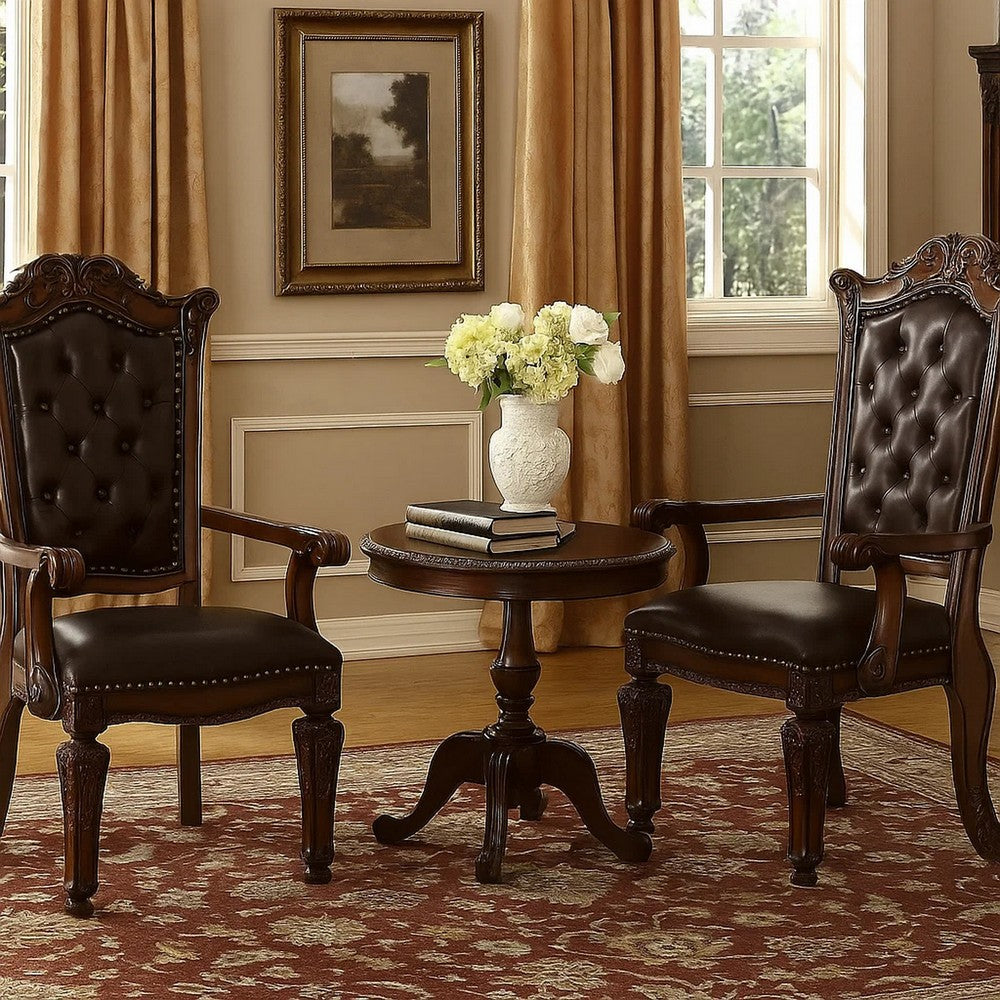 Leather Upholstered Button Tufted Wooden Side Chair, Set of Two,Brown