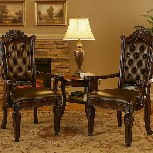 Leather Upholstered Button Tufted Wooden Side Chair, Set of Two,Brown