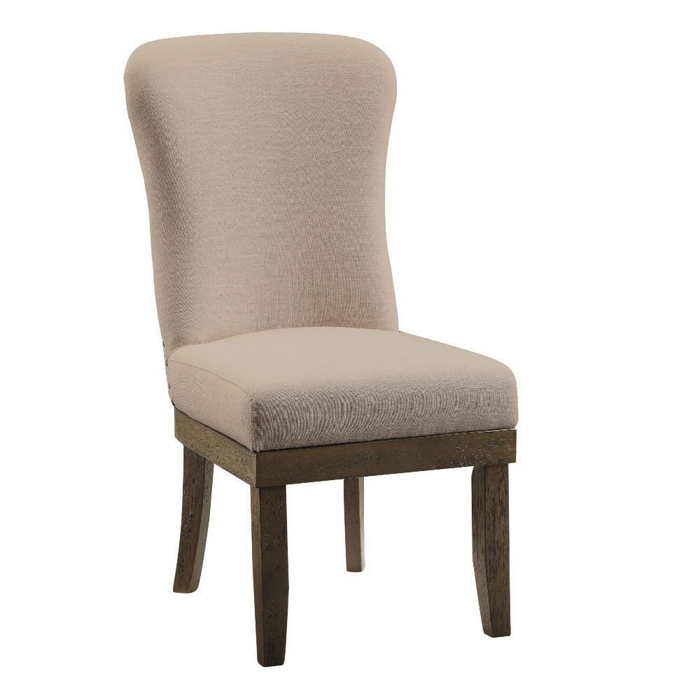 Wooden Side Chairs with Wing Back Design, Set of Two, Beige and Brown