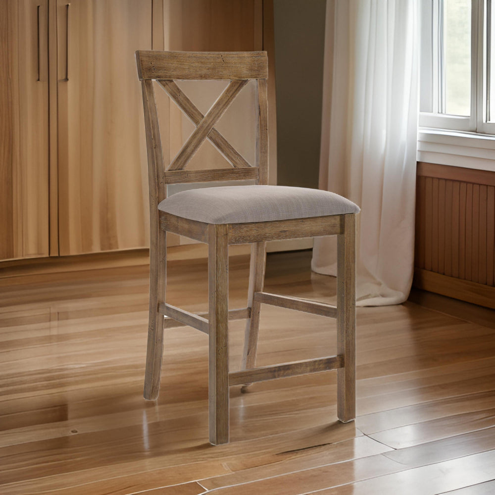 Counter Height Chair | Fabric Upholstered | Set of 2 | Brown & Gray