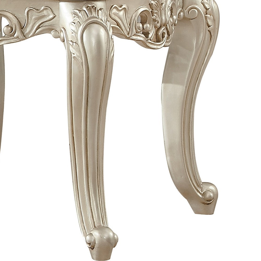 Traditional Style Marble Top End Table with Poly Resin Engravings,Gold BM204371