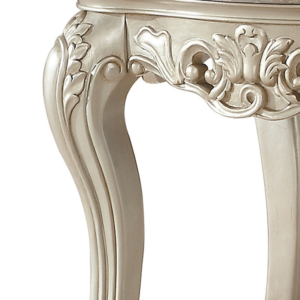 Traditional Style Marble Top End Table with Poly Resin Engravings,Gold BM204371