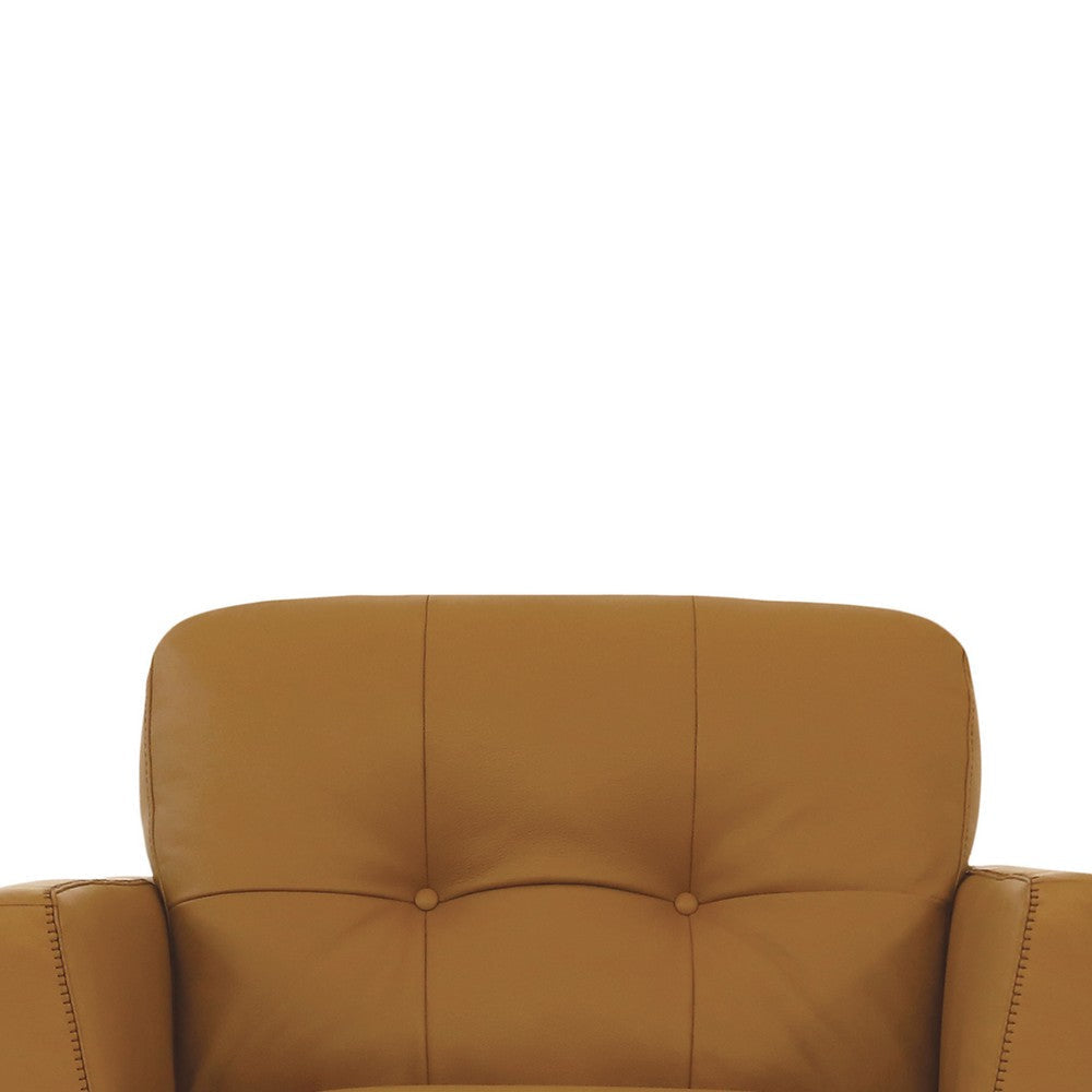 Leatherette Chair with Tapered Legs and Button Tufted Details Brown