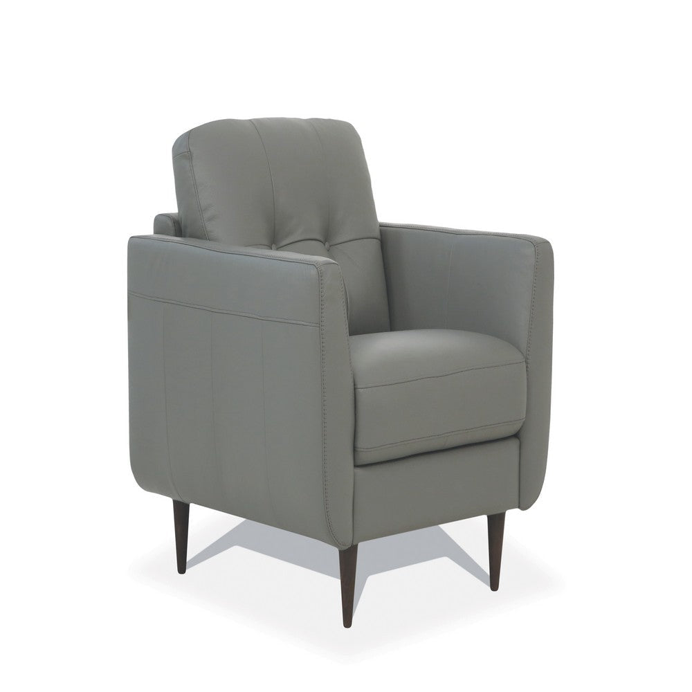 Leatherette Chair with Tapered Legs and Button Tufted Details Gray