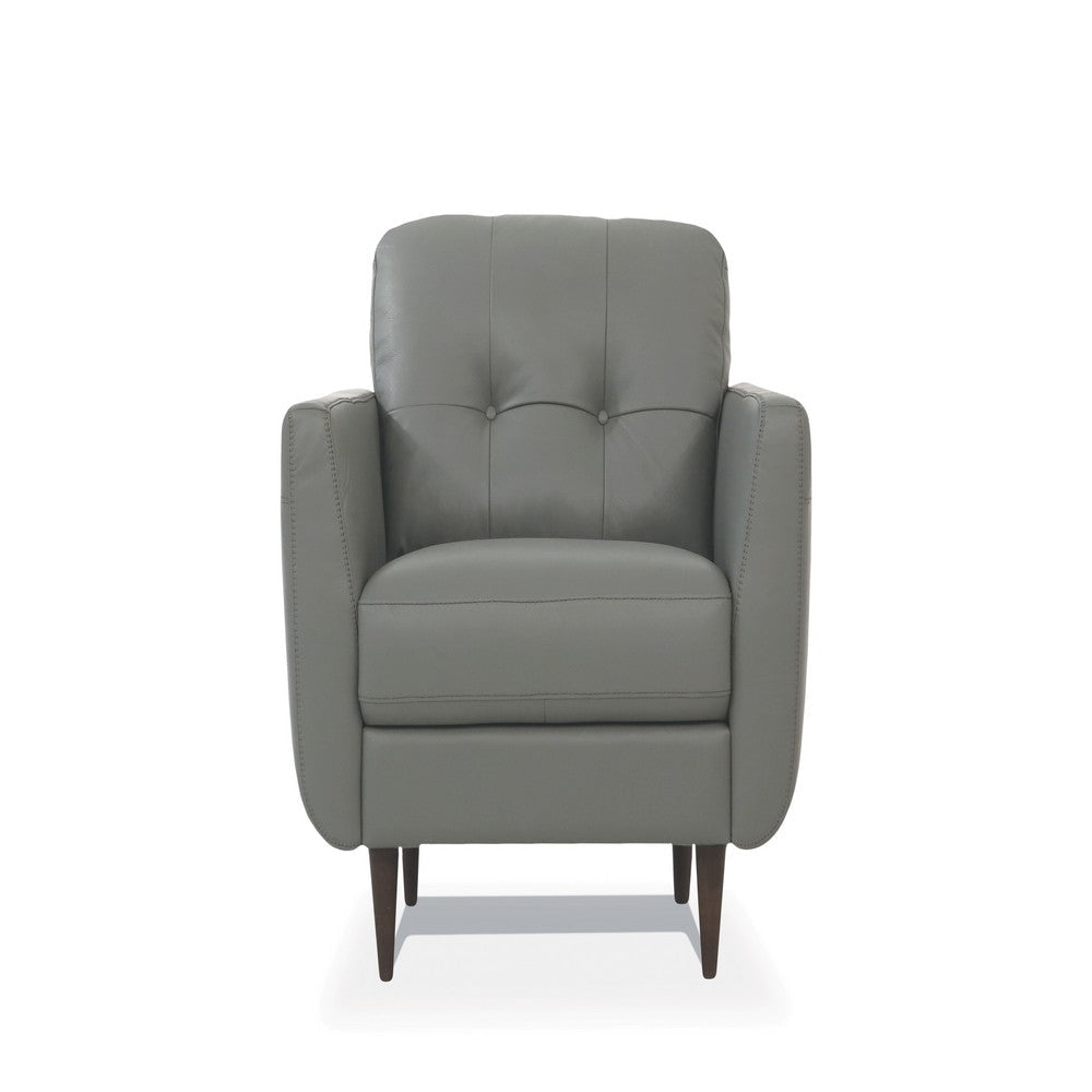 Leatherette Chair with Tapered Legs and Button Tufted Details, Gray