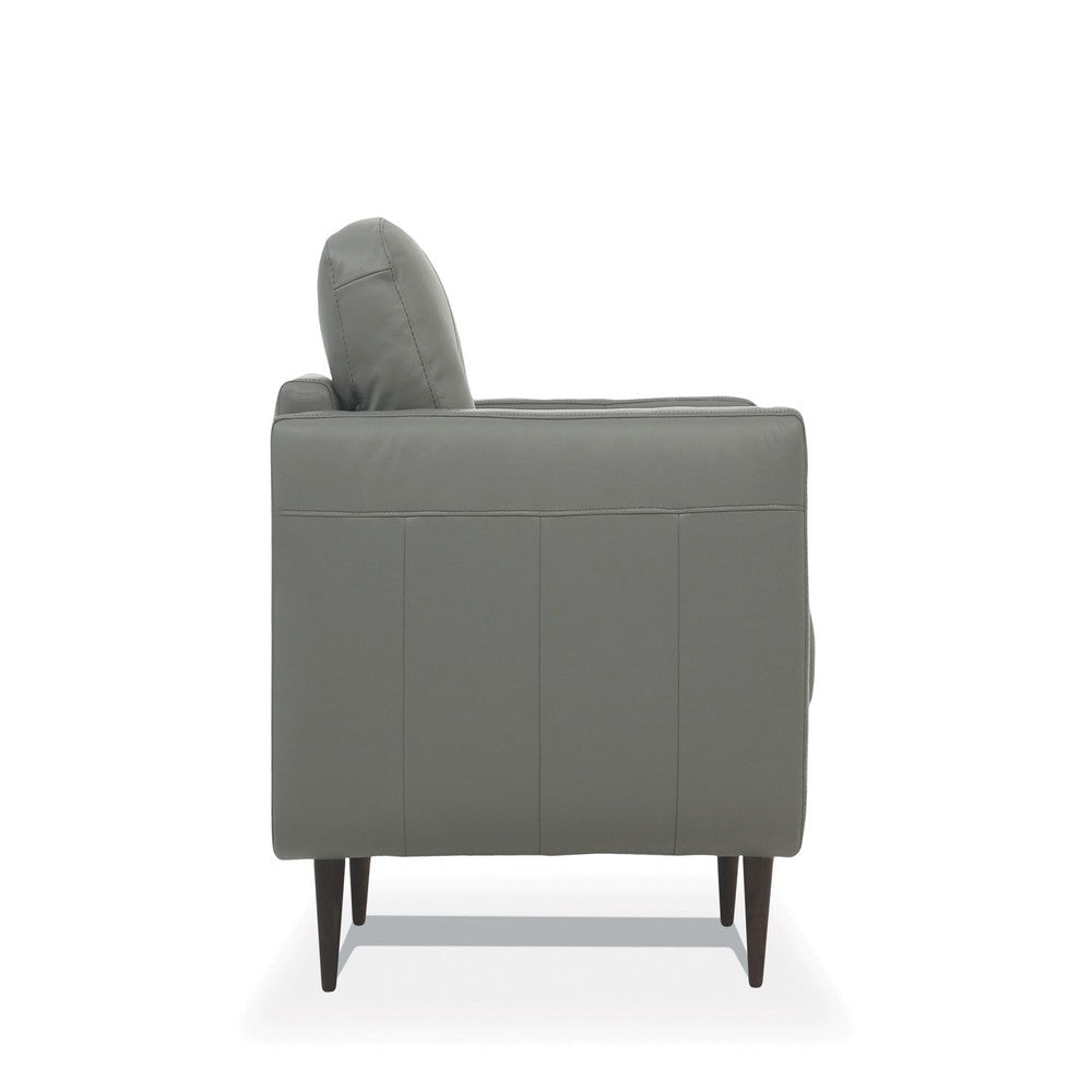 Leatherette Chair with Tapered Legs and Button Tufted Details Gray