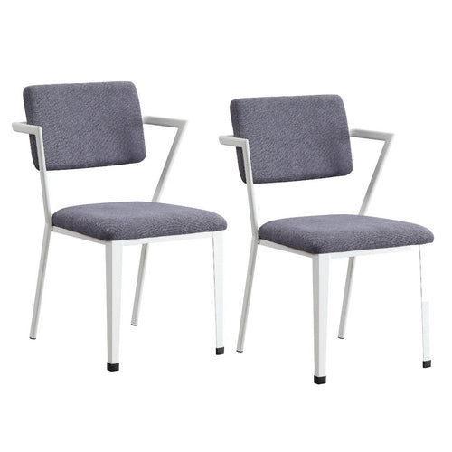 Fabric Upholstered Metal Dining Chair, Set of 2, White and Gray