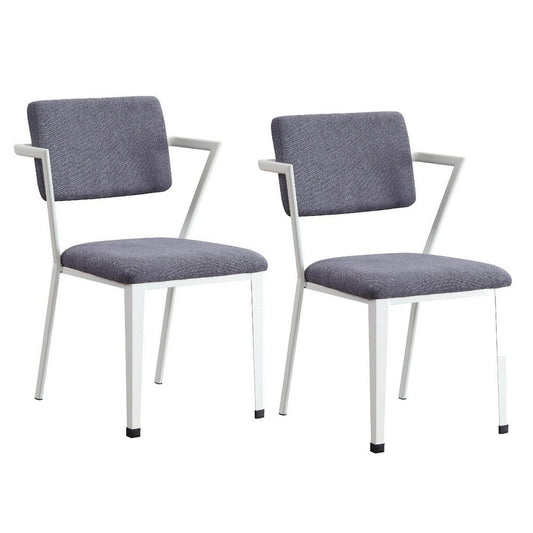 Fabric Upholstered Metal Dining Chair, Set of 2, White and Gray