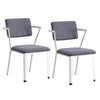 Fabric Upholstered Metal Dining Chair, Set of 2, White and Gray