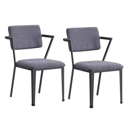 Fabric Upholstered Metal Dining Chair, Set of 2, Gray and Black