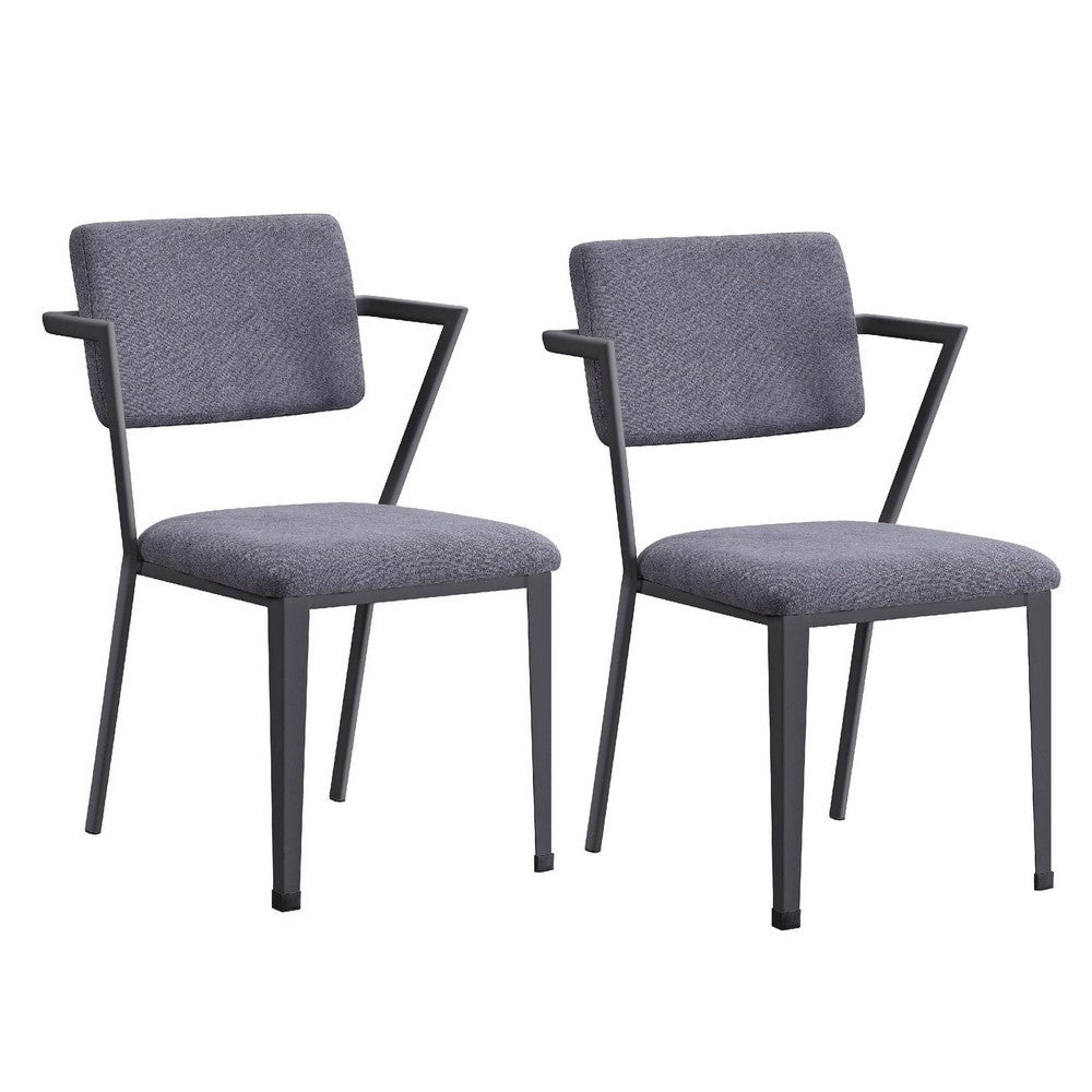 Fabric Upholstered Metal Dining Chair, Set of 2, Gray and Black